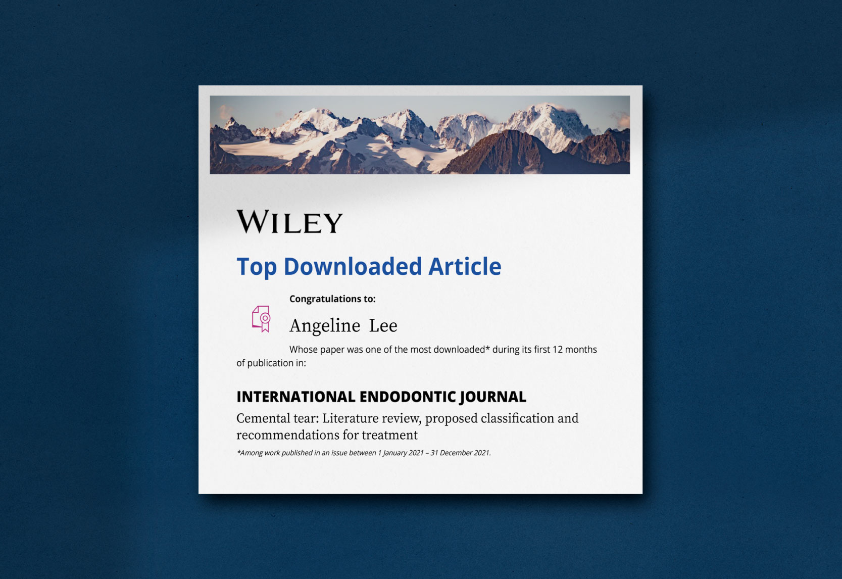 Endodontics team’s paper received high hit rates in 2021